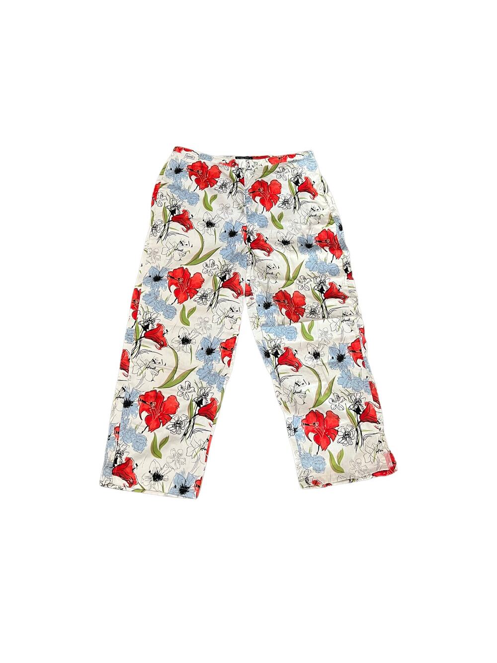 vintage Blassport women Floral pant white multicolor cropped Sz 8